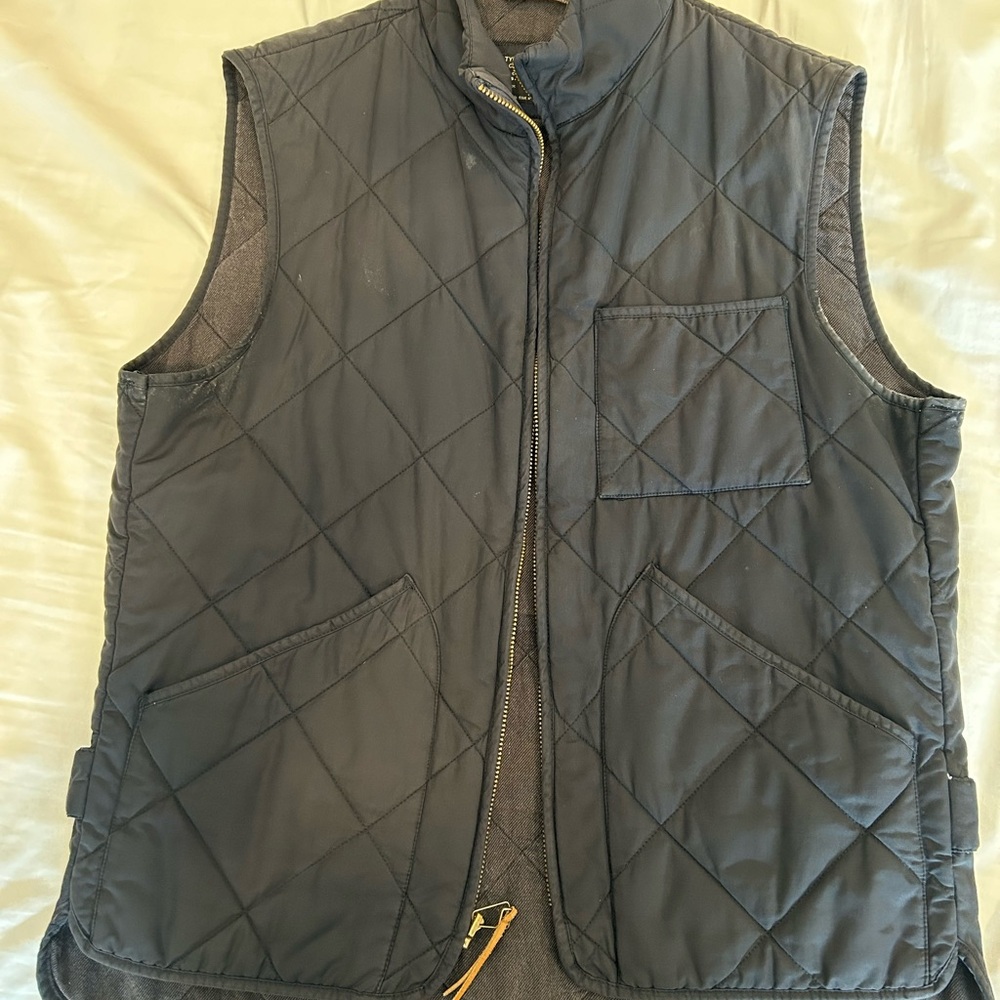 J Crew Sussex Quilted Vest Jacket for Men Navy Blue Zip Up Size Medium